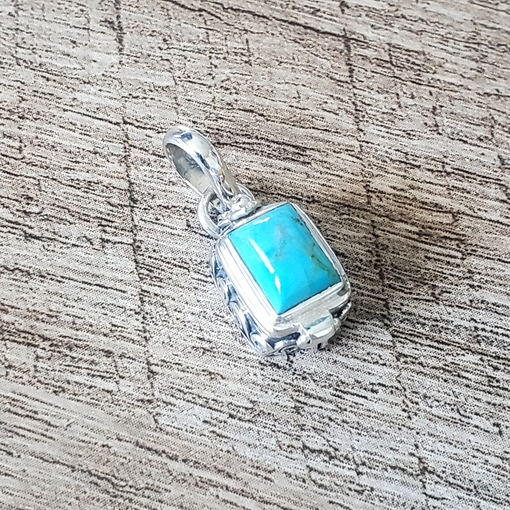 Natural Kingman Blue Mohave Turquoise Set in Sterling Silver Poison Pendant, NWT - Picture 9 of 14